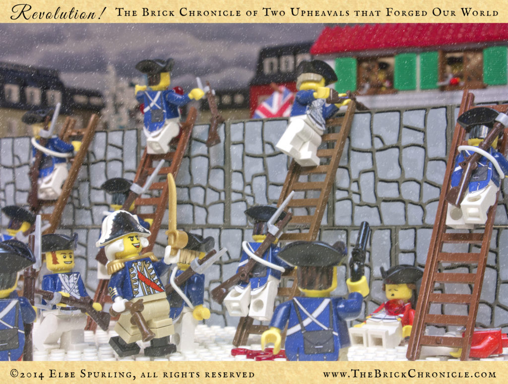 The six hundred who survived included nineteen-year-old Aaron Burr, who was sent to meet with Major General Richard Montgomery, whose rebel forces from Ticonderoga had recently captured an undefended Montreal. The two combined forces of 1,400 men assaulted Quebec City during a blizzard on December 31, 1775. Fighting their way through the streets of the lower city, they then attempted to scale the walls of the upper city on ladders.